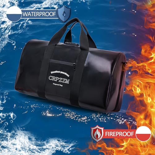 fireproof waterproof travel duffle bag,fireproof bag with lock£¬Waterproof is suitable for indoor storage, travel, camping and other scenarios (black, 17 * 10 * 8.6 inch)