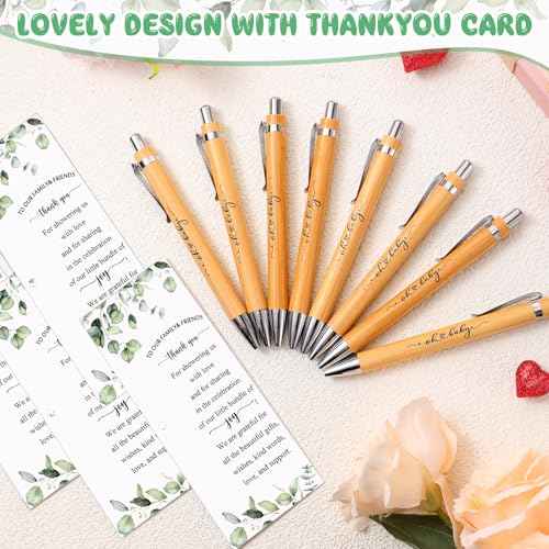 Yeaqee 100 Sets Woodland Safari Baby Shower Gifts for Guest Greenery Woodland Baby Shower Favors Retractable Pens Bamboo Pens Gender Reveal Greeting Cards Souvenirs Prizes