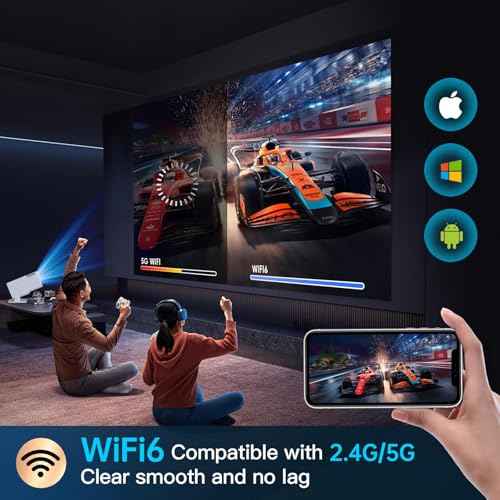 [180¡ÆAdjustable Stand]HIPPUS Smart Mini Projector with WiFi and Bluetooth, Full HD 1080P, Auto Keystone, Portable Ceiling Projector,Wifi 6,Android 11.0 (Black)