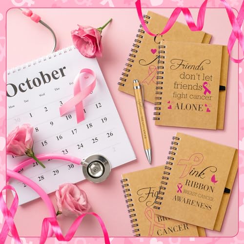 Yeaqee 50 Set Breast Cancer Awareness Gifts Mini Inspirational Notebooks with Pens Small Motivational Notepads Bulk Pink Ribbon Pocket Notepads Awareness Month Appreciation Gifts for Women Girls