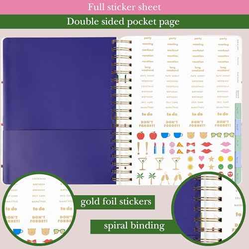 kate spade new york Daily Planner 2025-2026 Mega Agenda August 2025- December 2026, Hardcover Weekly and Monthly Spiral Planner with Stickers (Charmed Bookshelf Blue)