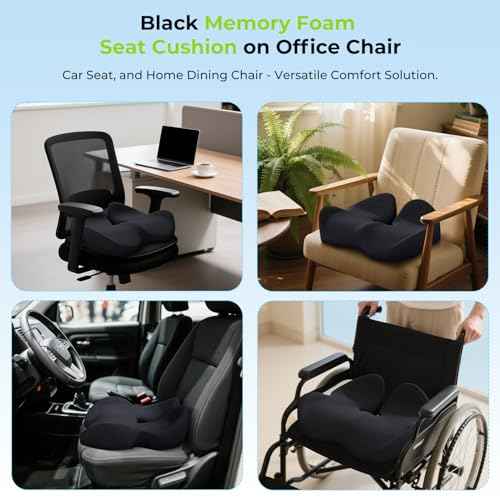 Seat Cushion,Office Chair Cushion for Sciatica,Ergonomic Memory Foam Seat Cushion for Car,Coccyx Cushion,Sciatica & Back Support,19" x 16" All Day Comfort Black Chair Cushion