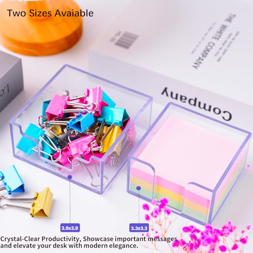 Dueecasebit 3''x3'' Clear Acrylic Sticky Notes Holder Desk Organizer Light Blue