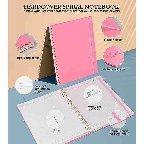 Spiral Notebook Journal 8.5¡± x 11¡±, A4 Large Pink Notebooks for Women Men, College Ruled Lined Journal, 100 GSM Paper, Plastic Hardcover Spiral Bound Journals for Work School Note Taking Business