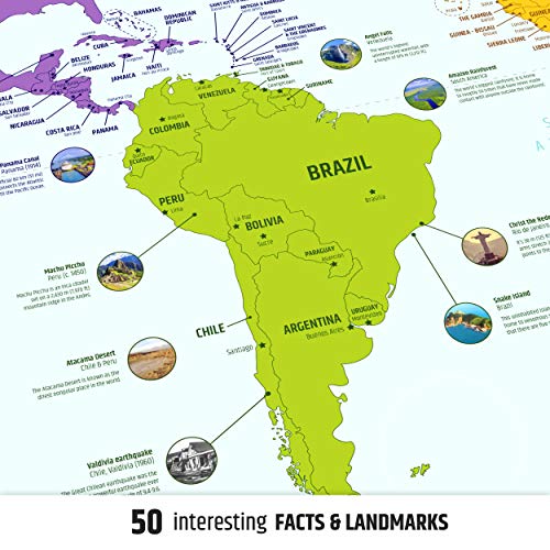 Colorful Educational World Map Poster with Flags & Capitals - 26x38 Inch