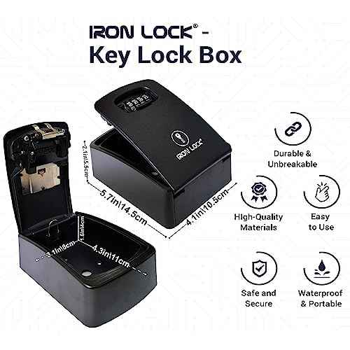 Iron Lock¢ç Key Lock Box XXL Wall Mount for Keys 4 Digit Combination with Resettable Code with A B Switch Extra Large lockbox Indoor Outdoor Waterproof Big Key Lock Box House Spare Keys (XXL, Black)