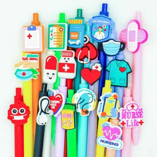 20 Pcs Cute Nurse Pens, Funny Nursing Accessories Gel Pen Black Ink Set for Medical Assistant Student Essentials Nurse Week Gifts Appreciation Gift Work Aesthetic