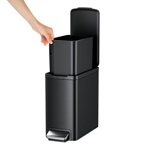 Bscann Bathroom Trash can with Lid,8 Liter/2.1 Gal Small Compact Trash Bin with Removable Inner Bucket,Stainless Steel Garbage Can for Bathroom,Bedroom,Office,Black