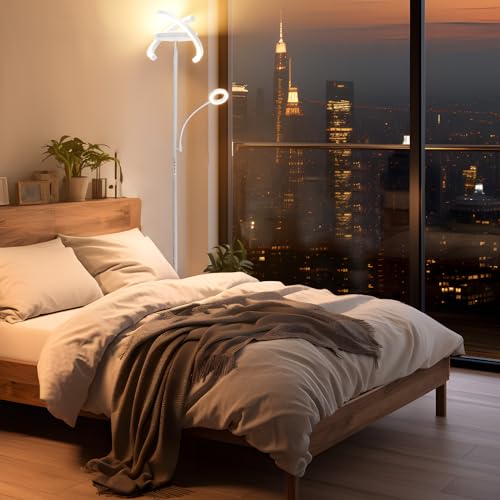 FIMEI Upgraded 3 in 1 Floor Lamp, Modern Bright Standing Lamp with Split Rotatable Ring Light and Small Reading Light, 4 Color and Dimmable, 3-Way Independent Control for Living Room Office, White