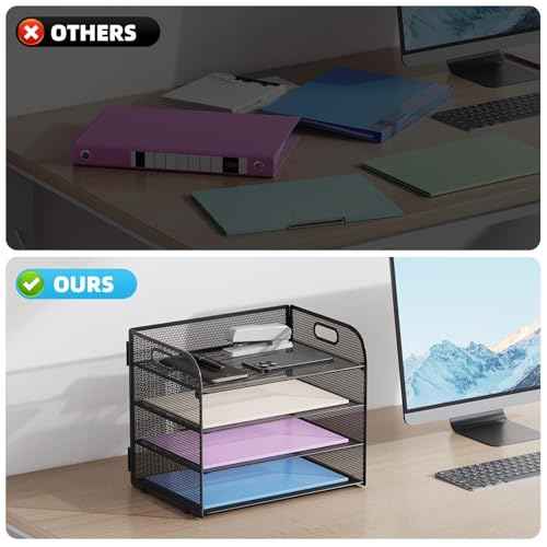 Marbrasse 2 Pack 4 Tier Paper Organizer Letter Tray - Mesh Desk File Organizer with Handle, Paper Sorter Organizer for Letter/A4 Office File Folder Holder (Black, 12.6" x 9.1" x 10.7")