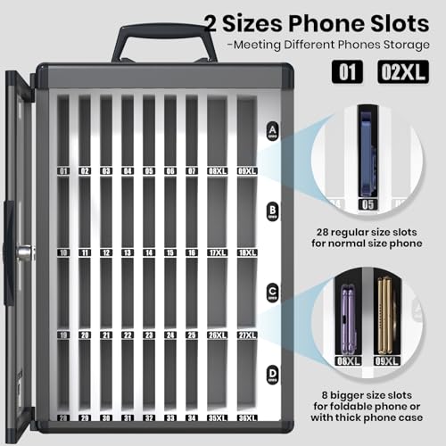36 Slots Cell Phone Locker for Classroom, Portable Mobile Storage Box