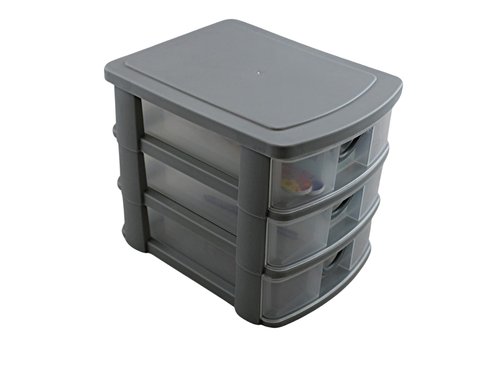 3 Drawer Mini Plastic Organizer Valet Makeup HBA Cosmetics Arts & Crafts Desktop Stationery Multi Purpose 7.5" x 6" x 6.5" (Gray)