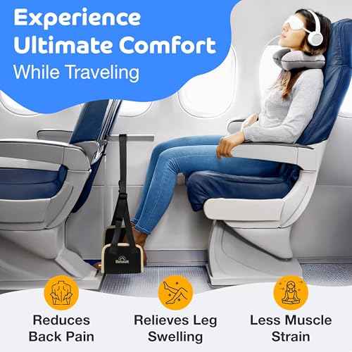 Portable Airplane Foot Hammock for Plane Travel with Memory Foam & Hardboard for No Feet or Leg Clashing - Long Flight Air Travel Essentials to Relax Feet Rest Flying Overseas by Beswalt (Black)
