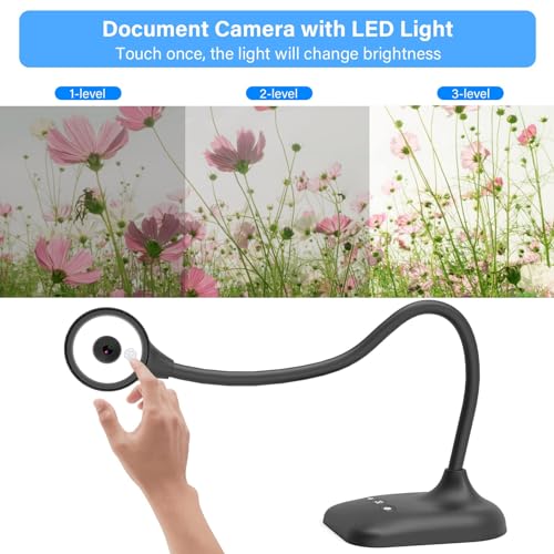 Document Camera for Teachers - Overhead Visualizer with LED Light, USB Webcam, Adjustable Angle for Classroom & Remote Learning
