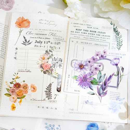100 Pcs Autumn Flower Stickers for Scrapbooking Junk Journal Card Making CollageNotebook Diary Planner Letter Envelope Water Bottle Phone Case Craft Decoration (Autumn)