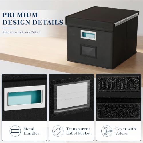 Huolewa Black Collapsible File Organizer Box with Lids - 1 Pack Linen