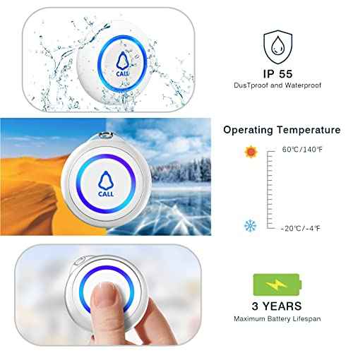 Wireless Caregiver Pager, Medical Alert Systems with 2 Call Buttons and 1 Receiver for Seniors/Elderly at Home, Emergency Panic SOS Call Bell, Nurse Calling & Patient Assistance Alert