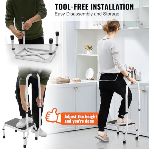 VEVOR 1-Step Stool with Handrail, 330 lbs Capacity, 3-Stage Height Adjustable Steel Step Ladder