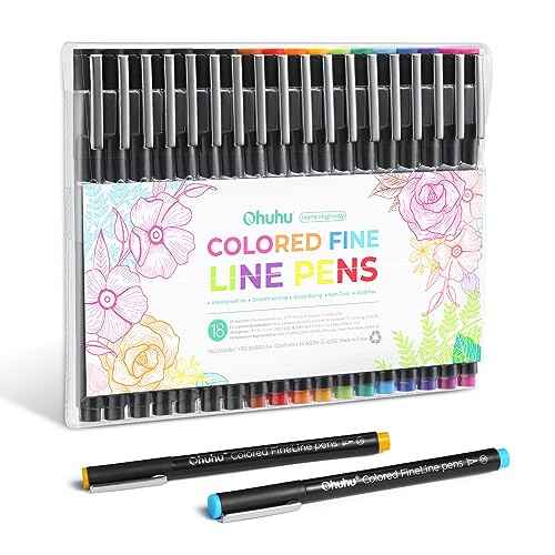 Ohuhu Colored Fineliner Drawing Pens: 18 Packs Fineliners 11 Colored Pens & 7 Assorted Point Sizes Black Micro Pen Waterproof for Drawing Sketching Anime Manga Artists Beginners - Hana Highway