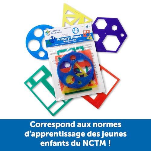 Primary Shapes Template Set for Kids - 5 Transparent Tracing Stencils for Geometry Learning