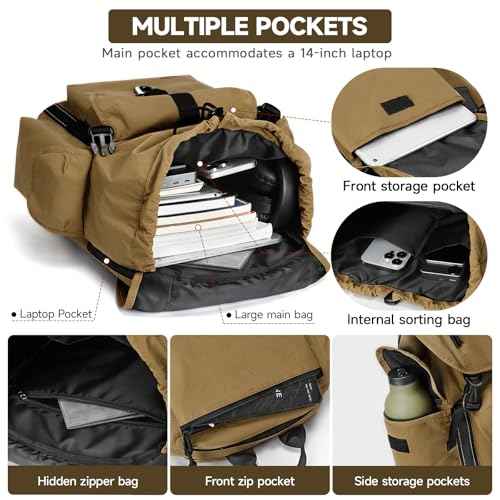 Travel Backpack for Men Women, Fits 15 Inch Laptop, Carry On Daypacks Backpacks Lightweight Hiking Backpack for Casual, Outdoor, Travel, Daily (khaki)