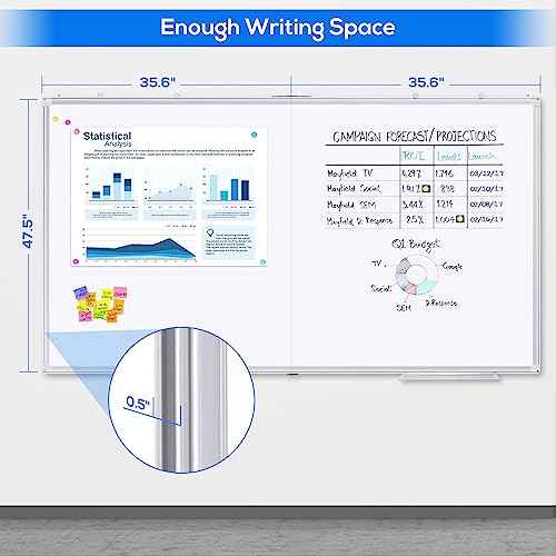 Magnetic White Board Dry Erase Board for Wall£¬72" x 48" (6ft x 4ft) Wall-Mounted Aluminum Frame Marker Board, Foldable Portable Whiteboard with a Long Pen Tray for School, Classroom, Office & Home