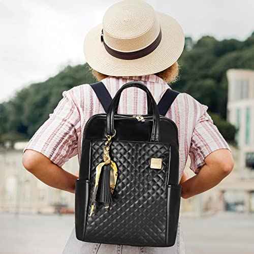 Laptop Backpack for Women Slim Travel - Laptop Bag Computer Case Fit up to 15.6-inch Notebook Lightweight Medium Size Purse for Work Bookbag Water-resistant Business Fashion Stylish PU Leather Black