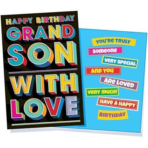 Chuck's Card-O-Rama - Birthday Card For Grandson - Made in USA - Excellent Card Stock, Envelope Included - 5" x 7.75" - Packaged in Extra Sturdy Mailer - 95738
