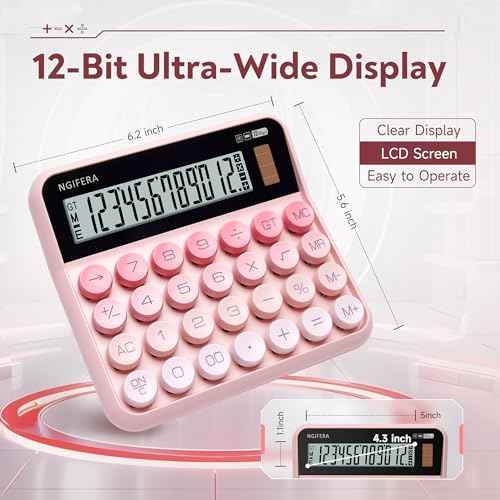 Desk Calculator, 12 Digit Large LCD Display, Big Buttons, Ergonomic 15¡Æ Tilt, Real Mechanical Keypad, Desktop Calculator for Office and Study
