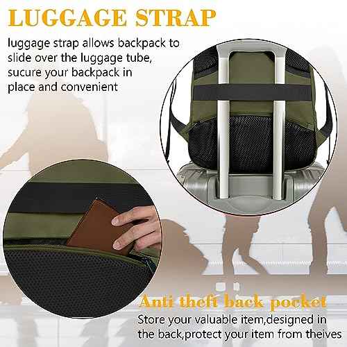MATEIN 15.6 Inch Travel Laptop Backpack, Sturdy Computer Backpack for Women Men with USB Charging Port, Lightweight Fashion Water Resistant Traveling Backpack Casual Daypack for College Offic, Green