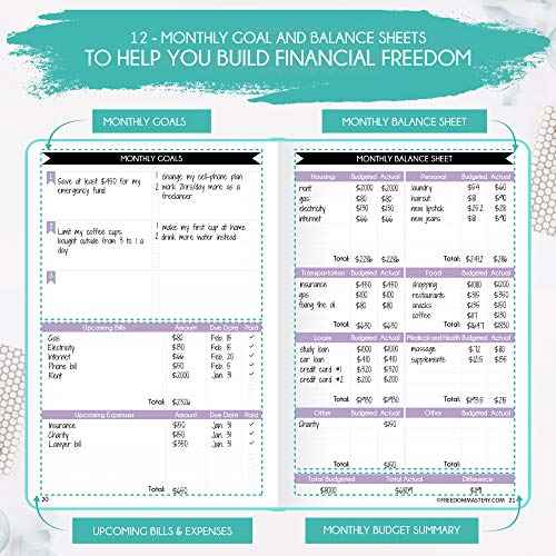 Financial Planner - Monthly Budget Planner & Monthly Bill Organizer | A 12-Month Journey to Financial Freedom | Bill Payment Tracker Organizer, Debt, Expense Tracker & Money Saving with Pockets