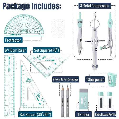 Mr. Pen- Geometry Set, 13 pcs, Compass for Geometry Compass, Geometry Kit Set with Shatterproof Storage Box, Math Compass, Geometry Set for School, Compass Math, Protractor and Compass Set