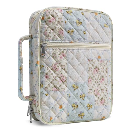 Bible Cover Case for Women,Large Bible Tote Bags Organizer Quilted Carrying Case for Girls,Bible Study Supplies Accessories Christian Gifts for Women (Colorful Floral, M)