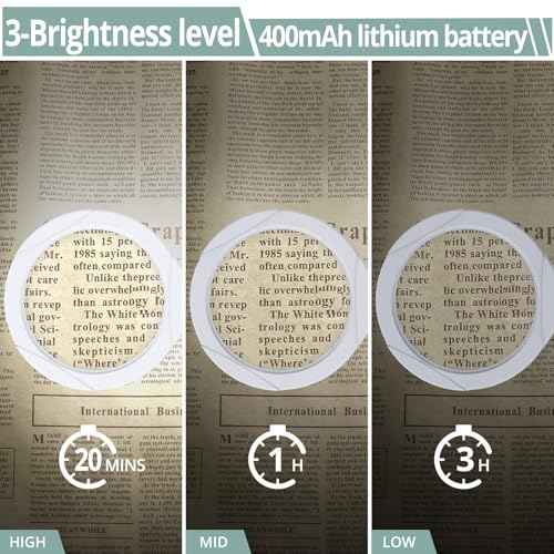 COLFULINE 2-in-1 Rechargeable Magnifying Lamp 5X-10X with LED Light & Touch Button, Magnifying Glass with 3 Adjustable Brightness, Base and Clamp for Reading, Crafts, and Work