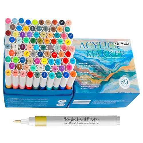 80 Colors Acrylic Paint Markers Brush Tip for Wood Rock Fabric Ceramic,Marker Art Pens for Christmas Halloween Birthday Party DIY Drawing Coloring Markers