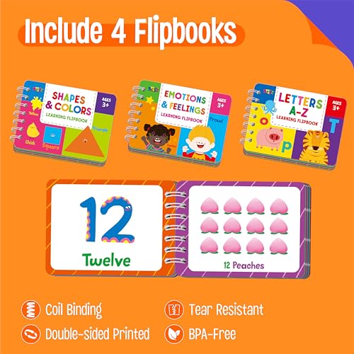 SpriteGru Preschool Learning Flipbooks - Letter, Number & Emotions Set for Kids, 96 Double-Sided Cards, Educational Toy