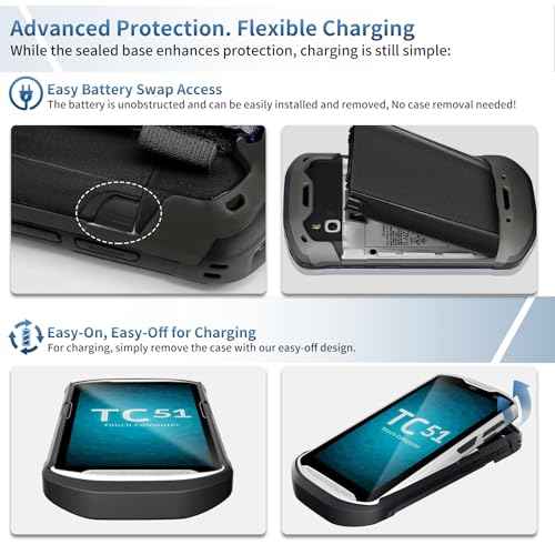 Protective Case Cover for Zebra TC51 TC52 TC56 TC57 TC510K Rugged Boot with Hand Strap for Zebra Phone Case with Tempered Glass (Black)