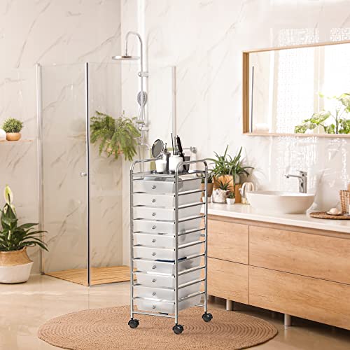 Simple Houseware Utility Cart with 10 Drawers Rolling Storage Art Craft Organizer, Chrome