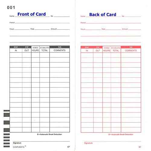 1000 Lathem 7000E 7500E Time Clock Cards, E7 Compatible