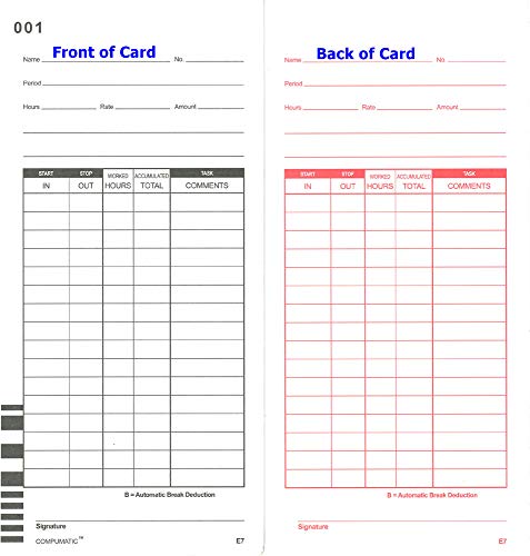 1000 Compatible Lathem 7000E & 7500E Time Cards, Barcoded, Double-Sided, 3.375 x 7.3125 Inches