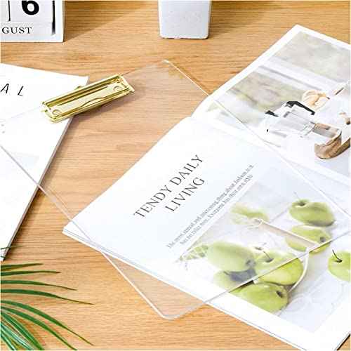 Moocci Thick Acrylic Clear Clipboards Cute Transparent Bulk Clipboard with Gold Strong Clip Hidden Hanging Hole for A4 Paper, Student, Drawing, Office, School, Warehouse, Classroom, Event, 6PC