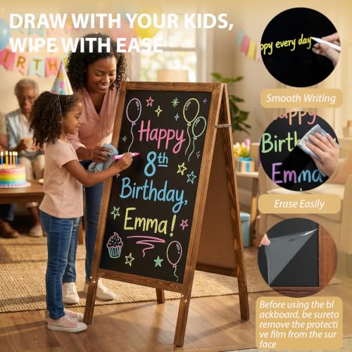 Gray Double-Sided A-Frame Chalkboard Sign 40x20 with Solid Pine Frame, Magnetic Surface, Outdoor Stability - Maolooki