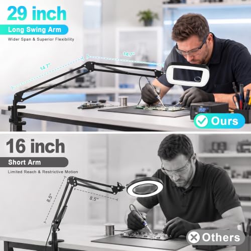 Black 12X 30X Magnifying Glass with Light, Stand & Clamp - Large Desk Lamp