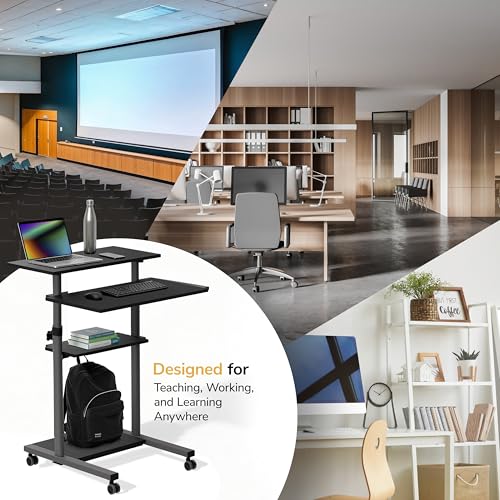 Mount-It! Grey Rolling Standing Desk on Wheels, 54.7" Adjustable Height, 27.5" Wide Mobile Workstation