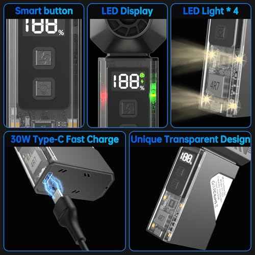 CasaHDG Compressed Air Duster with 180,000 RPM Motor, Cordless Electric Blower for Keyboard, PC, Car Interiors & Snow Cleaning ? 10,000mAh Power Bank & LED Light Included