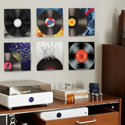 Kalami 6 Pack Vinyl Record Holder Wall Mount - Self-Adhesive Display Shelves