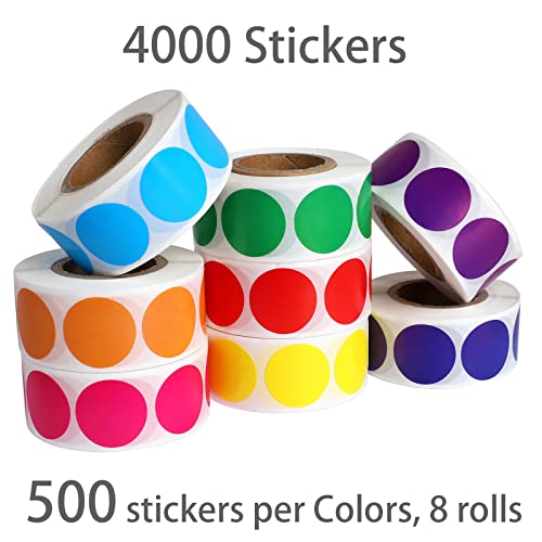 Colored Dot Stickers 3/4 Inch, 8-Color Coding Circle Labels, 4000 pcs