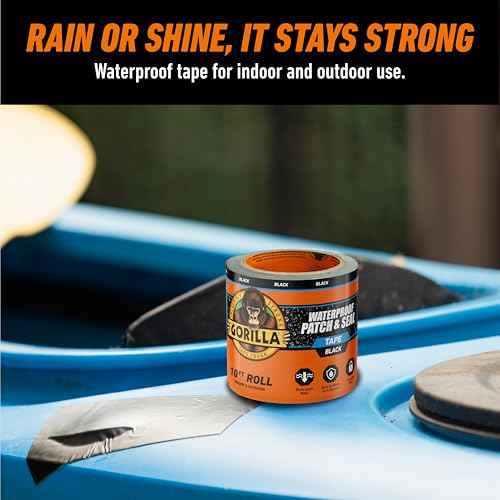 Gorilla Waterproof Patch & Seal Tape, Black Tape, 4" x 10' (Pack of 1) - Permanent Weather Resistant Seal for Leaks and Repairs