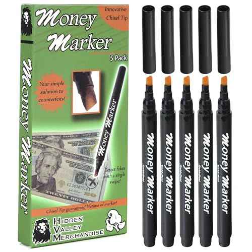 HVM Counterfeit Money Detector Pen (5 Counterfeit Pens) - Money Marker Bill Detector Pen with Upgraded Chisel Tip - Detect Fake Bills, Universal False Currency Checker Pack