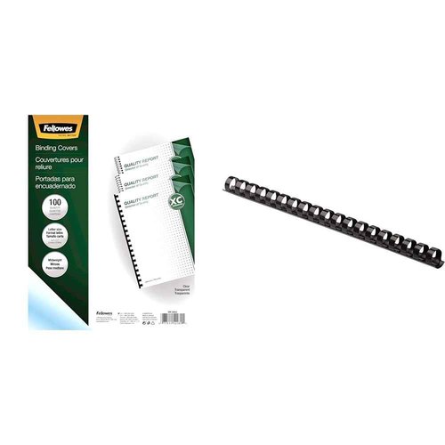 Fellowes 52089 Binding Presentation Covers, 8mil, Letter, 100 Pack, Clear & Plastic Binding Comb 3/8" Black, 100Pack